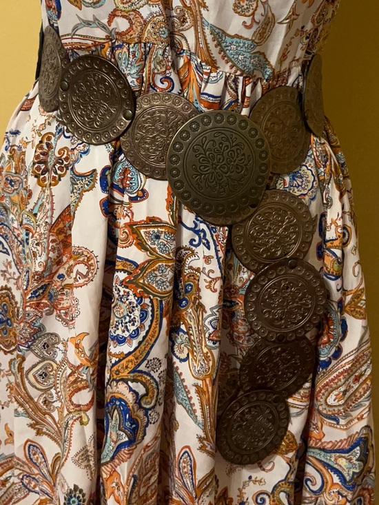 Vintage Brown Coin Accent Waist Belt - Women’s Statement Accessory